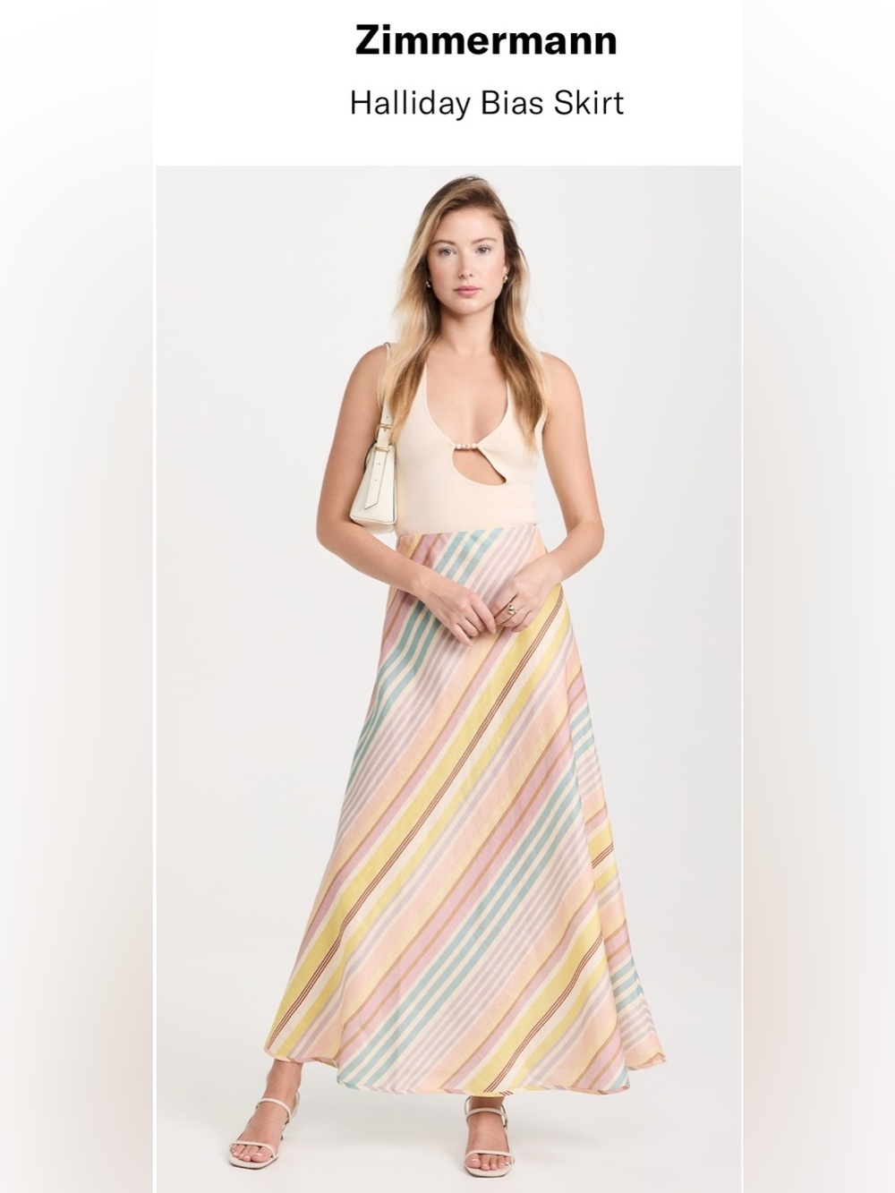 NWT $550 Zimmermann Halliday Bias Skirt in Multi Stripe Size AU 3 US 10